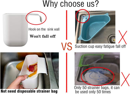 Sink Drain Strainer Basket Kitchen Sink Strainer Sink Food Catcher Kitchen Food Residue Waste Leftovers Strainer Over Sink Triangle Suction Cup Corner Sink Strainer Bags