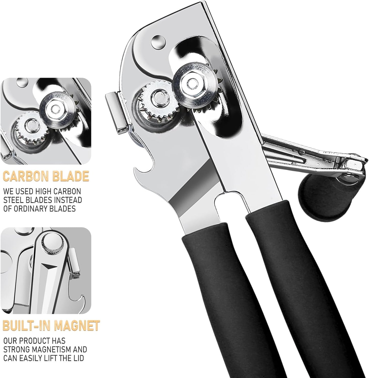 JPH Commercial Can Opener Manual Heavy Duty - Easy to Use with Comfortable Easy Crank Handle - Swing Grip Design, Hand Can Opener, Includes Built in Bottle Opener (Extra Large) (black)