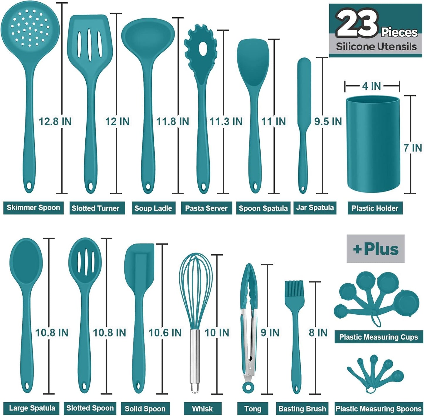E-far Silicone Cooking Utensils Set, 7-Piece Black Heat Resistant Kitchen Utensils Set, Kitchen Nonstick Tools Spatula Ladle Spoon Pasta Server for Non-stick Cookware, Non-Toxic & Dishwasher safe