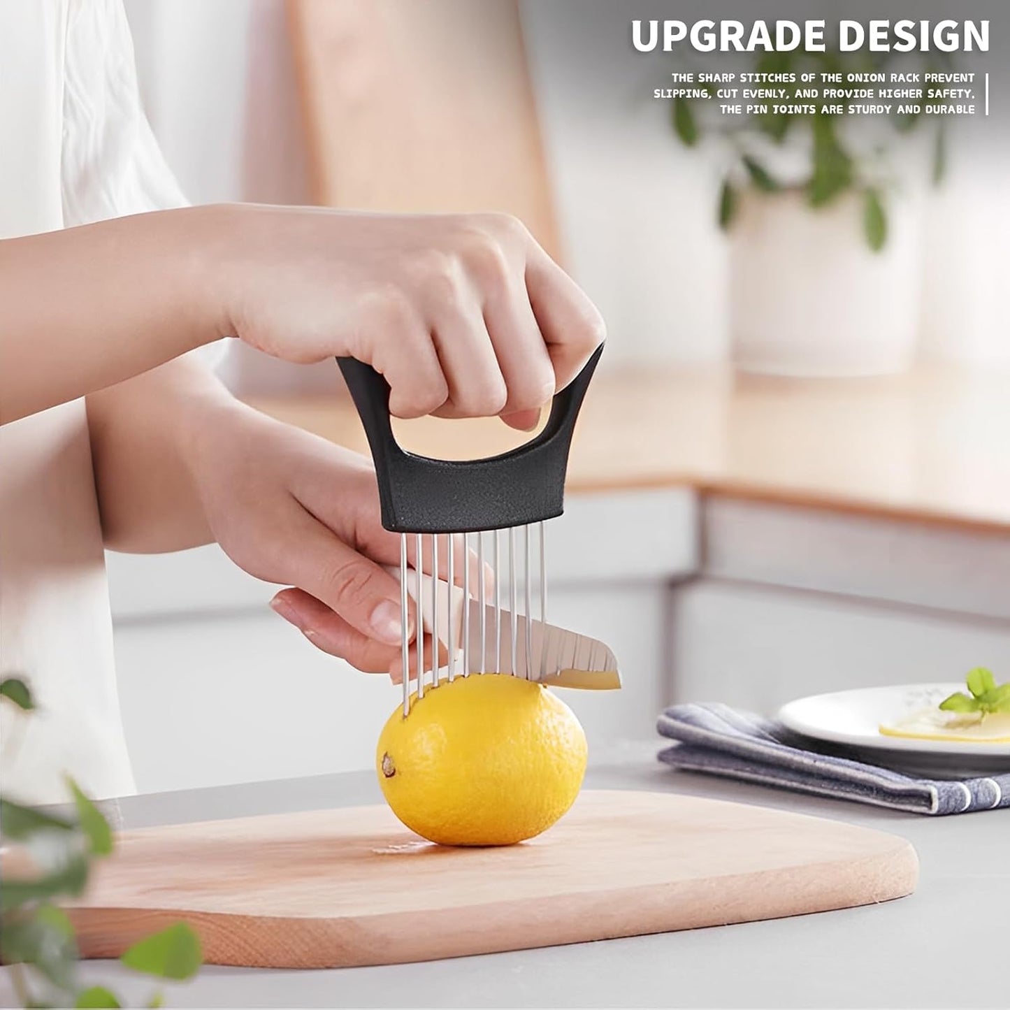 2PCs Stainless Steel Onion Slicer Holder, Onion Cutter Holder for Slicing of Onions,Tomatoes,Avocados,Eggs and Other Vegetables,KItchen Utensils (Orange & Black)