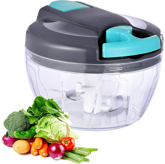 Manual Food Processor Vegetable Chopper, Portable Hand Pull String Garlic Mincer Onion Cutter for Veggies, Ginger, Fruits, Nuts, Herbs, etc., 500ml,（Gray-green）