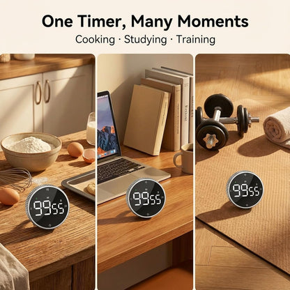 Rechargeable Magnetic Kitchen Timer, LED Countdown/Count-Up Timer, Supports USB-C Charging, with Loud Alarm, 3 Preset Quick Times (5/15/25m), Perfect for Kitchen Cooking, Studying, and Fitness