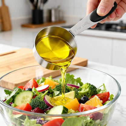 Stainless Steel Measuring Cups and Spoons Set of 10 Measuring Cups and Magnetic-Measuring Spoons Nesting Metal Measuring-Cups Set Soft Silicone Handles for Dry and Liquid Ingredients Cooking