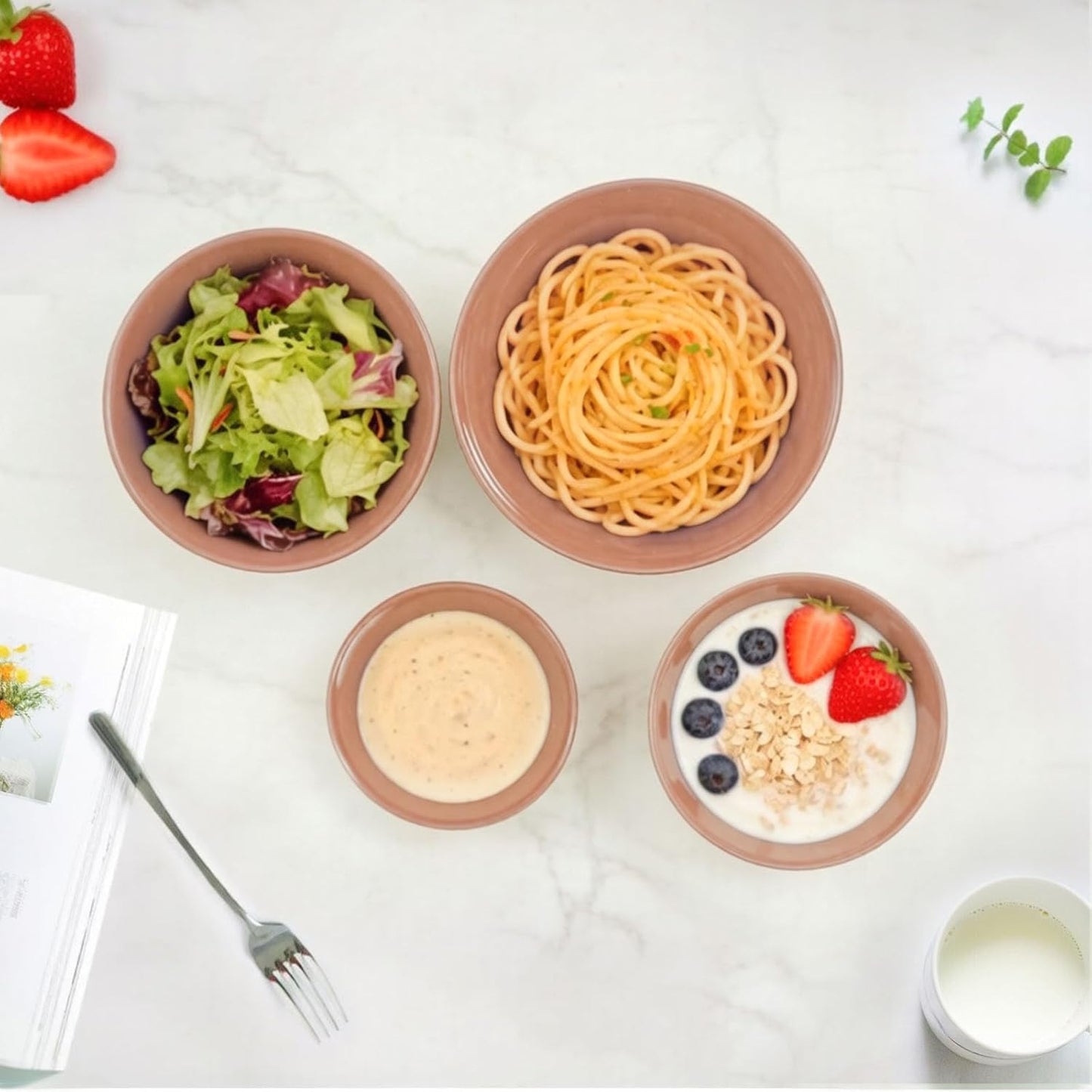 4-Piece Classic Plastic Prep Bowls with Lids, Nesting Plastic Small Mixing Bowl Set for Mixing, Baking, Prepping, Cooking and Serving Food, Microwave and Dishwasher Safe