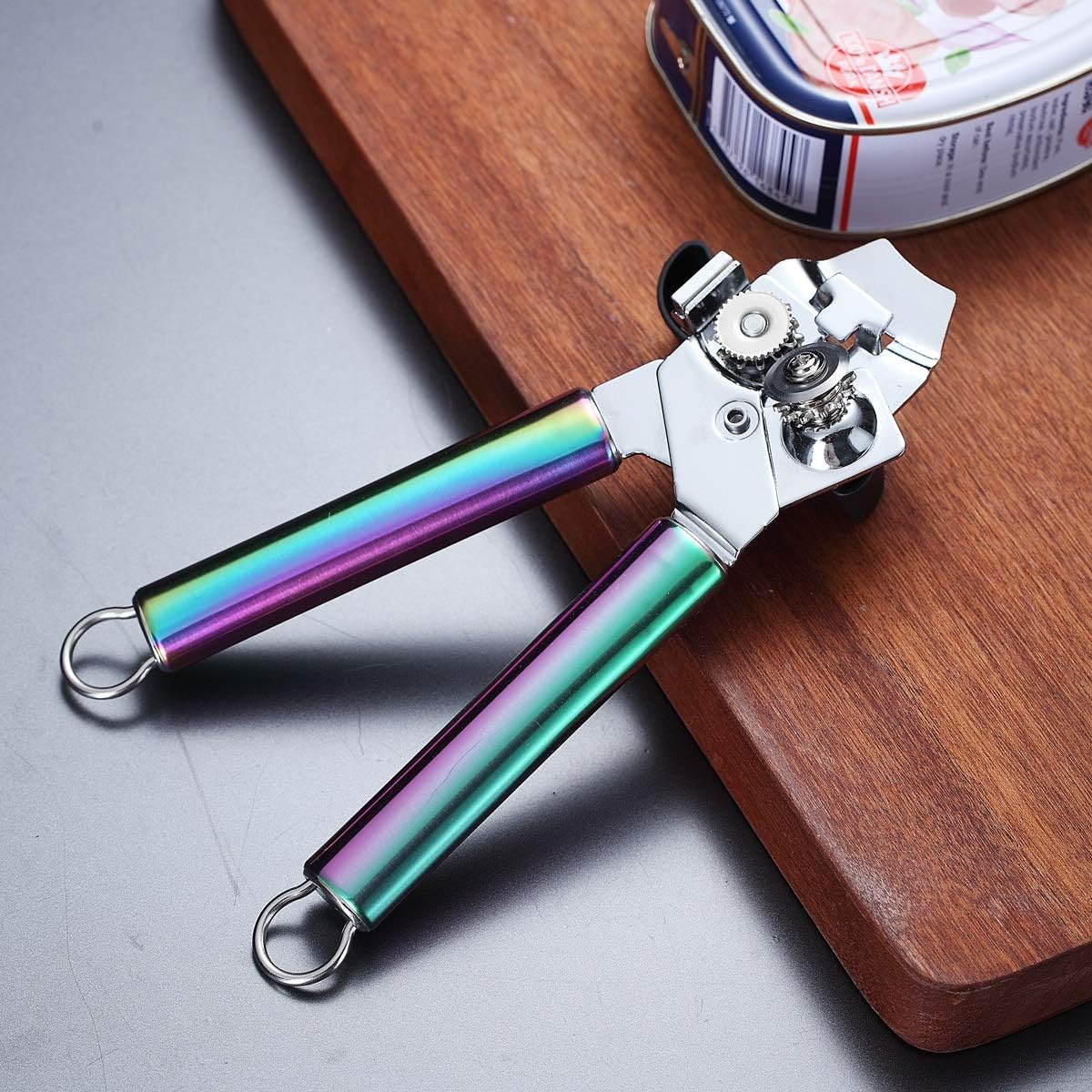 Berglander Can Opener, Stainless Steel Rainbow Handle, Titainium Colorful Plating Handle Hand Held, Smooth Edge Manual Can Opener, Heavy Duty (Rainbow)