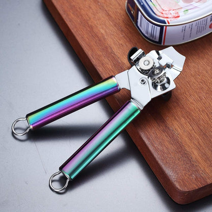 Berglander Can Opener, Stainless Steel Rainbow Handle, Titainium Colorful Plating Handle Hand Held, Smooth Edge Manual Can Opener, Heavy Duty (Rainbow)