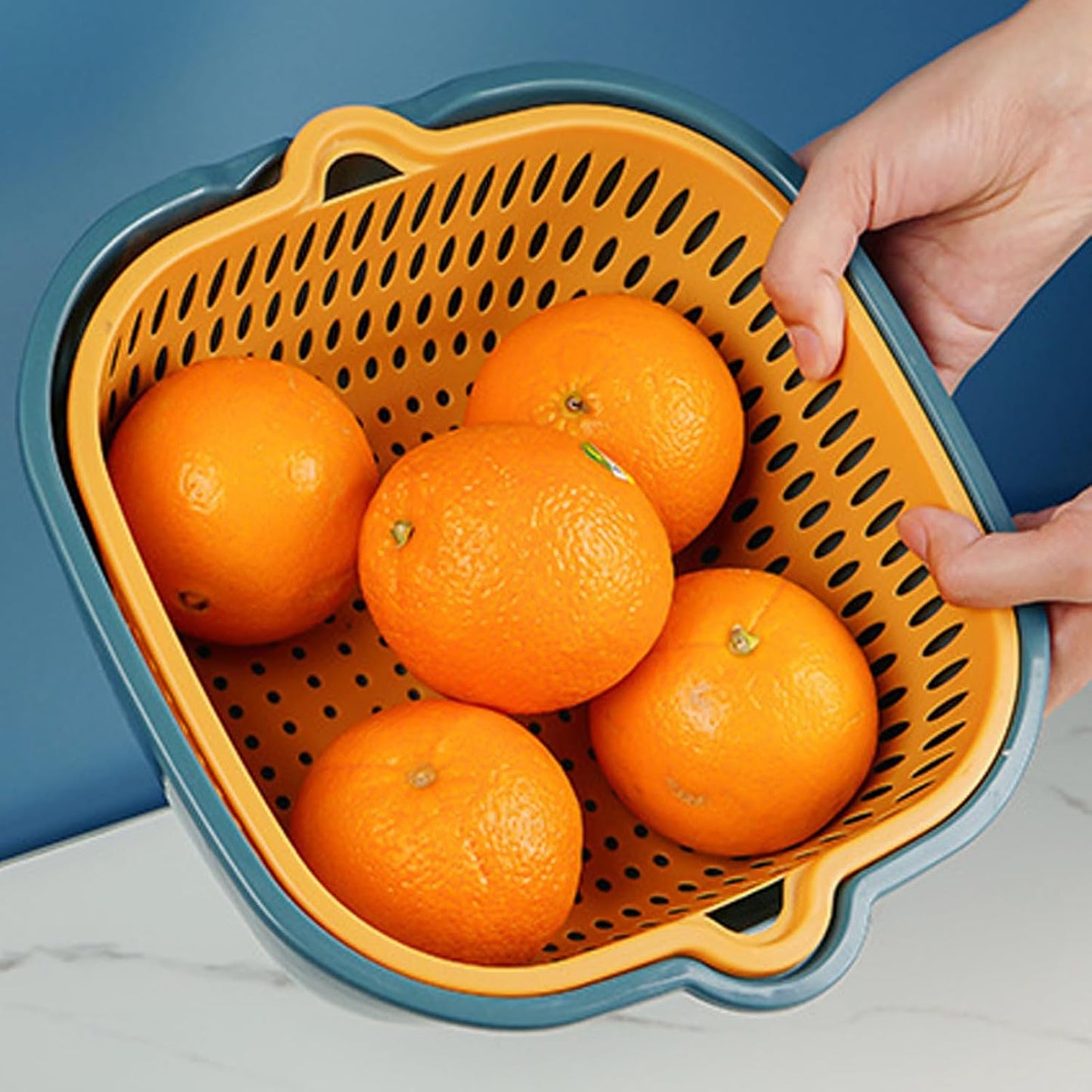 Zerodis Vegetable Washing Baskets in The Kitchen, Kitchen Nesting Vegetable Fruit Washing Soaking Basket Plastic 2 in 1 Drain Colander Bowl Set Kitchen Fruit Washing Basin Strainer (M)