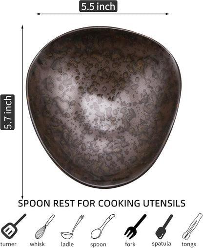 Farmhouse Ceramic Spoon Rests Holder,Coffee Spoon Holder,Cooking Utensil,Ladles, Tong for Kitchen Counter Stove Top (Caramel Brown)