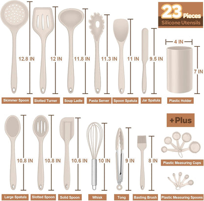 E-far Silicone Cooking Utensils Set, 7-Piece Black Heat Resistant Kitchen Utensils Set, Kitchen Nonstick Tools Spatula Ladle Spoon Pasta Server for Non-stick Cookware, Non-Toxic & Dishwasher safe