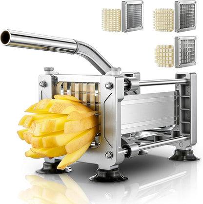 FOHRER French Fry Cutter, Professional Manual Potato Slicer for Potatoes with 3 Heavy Duty Stainless Steel Blades (1/2, 3/8, 1/4 Inch) (Sliver)