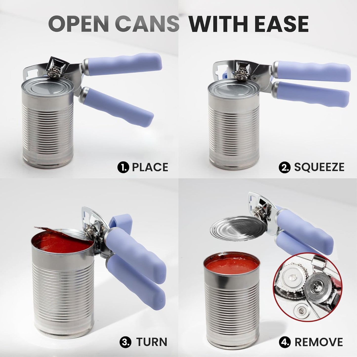 Zulay Kitchen Heavy Duty Stainless Steel Can Opener Manual with Bottle Opener - Rust Proof Manual Can Opener With Turn Knob & Comfy Soft Grip Handles - Black