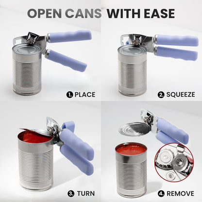 Zulay Kitchen Heavy Duty Stainless Steel Can Opener Manual with Bottle Opener - Rust Proof Manual Can Opener With Turn Knob & Comfy Soft Grip Handles - Black
