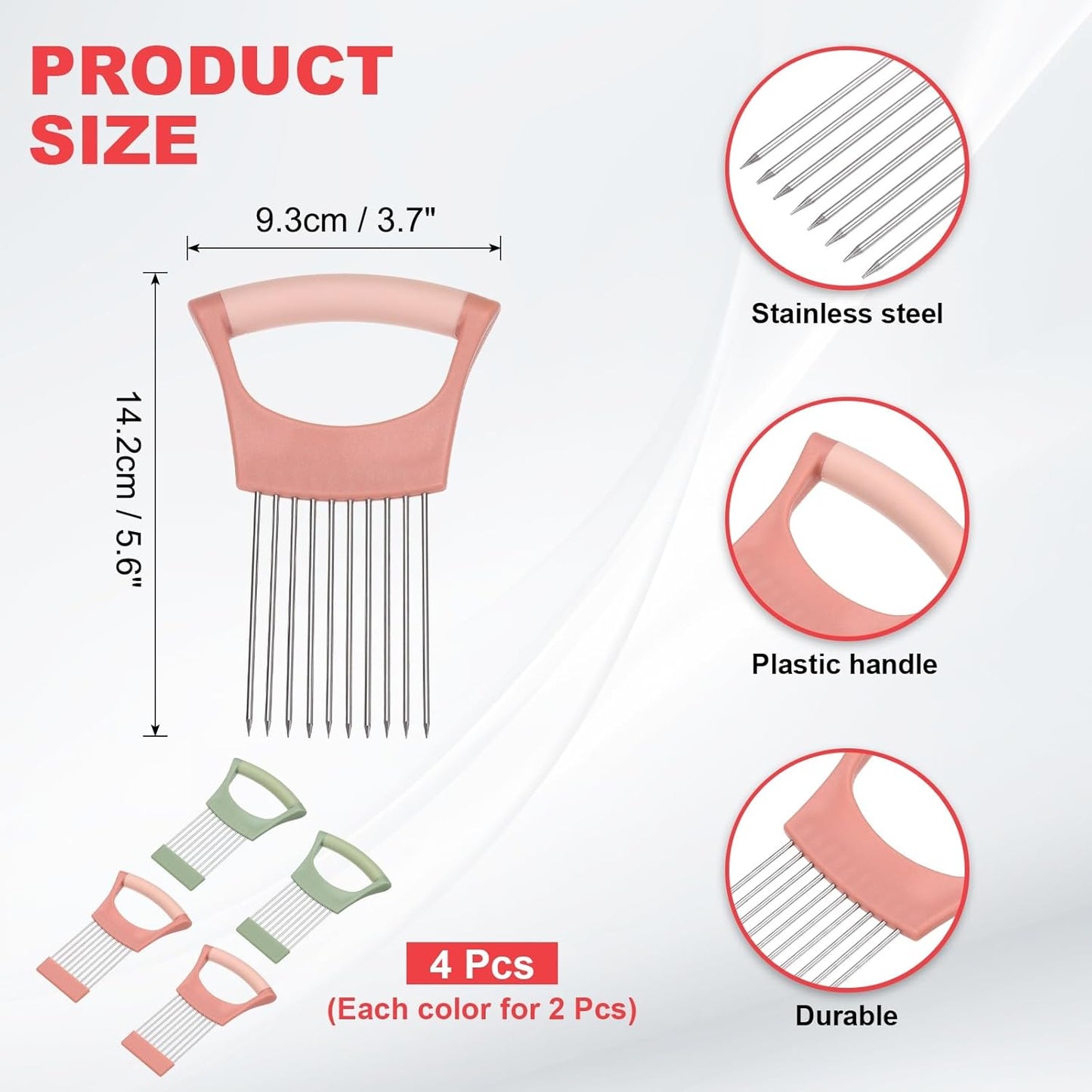 uxcell 4 Pcs Onion Slicer Holder, Stainless Steel Vegetable Cutting Holder Food Cutter Tool for Slicing Storing Onions Tomatoes Potatoes Avocados Apples, Black Red/Black Grey