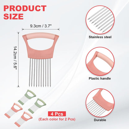 uxcell 4 Pcs Onion Slicer Holder, Stainless Steel Vegetable Cutting Holder Food Cutter Tool for Slicing Storing Onions Tomatoes Potatoes Avocados Apples, Black Red/Black Grey