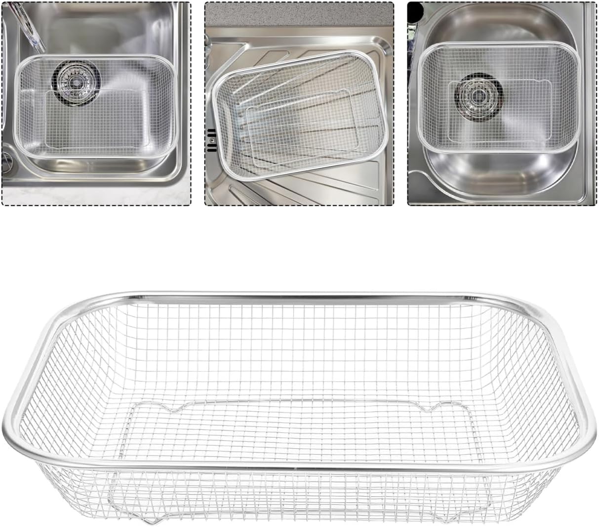 Stainless Steel Drain Basket Large Rectangular Colander 12.99X9.44X2.75In Multi-Purpose Kitchen Strainer for Fruits Vegetables Washing and Storage