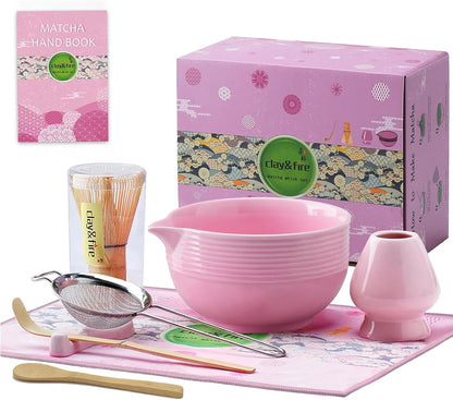 Clay&Fire Matcha Whisk Set, 9 pcs Ceramic Matcha Set, Gifts for Women,Matcha Bowl with Spout and Whisk, Matcha Kit for Matcha Lovers, Gift Mother's Day, Birthday, Anniversary