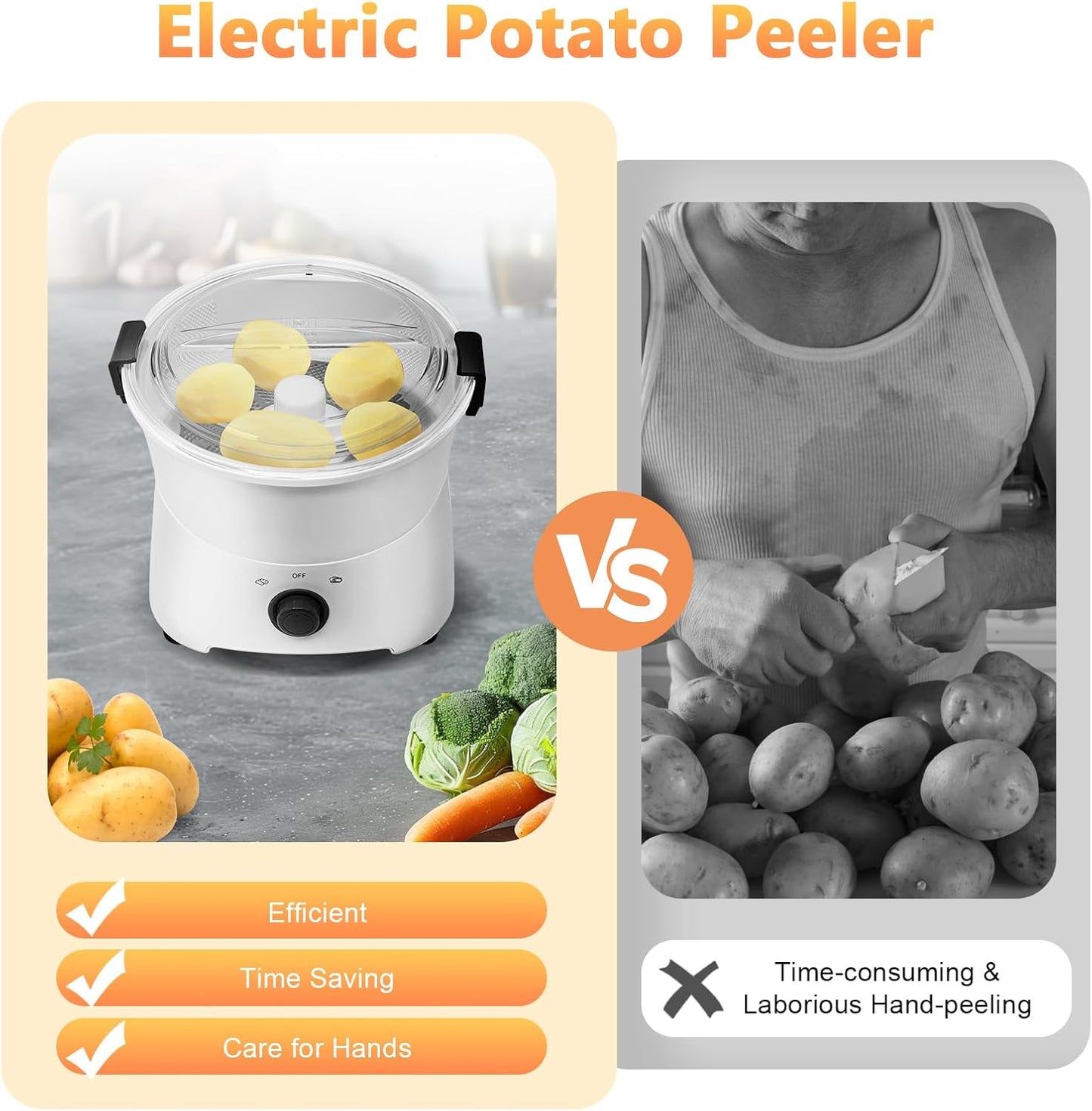 Electric Potato Peeler Machine with 2 Spare Blades, Automatic Potato Peeler Stainless Steel Swivel Vegetable Fruits Fruit Potato Peeler, Apple Paring Machine Kitchen Peeling Tool
