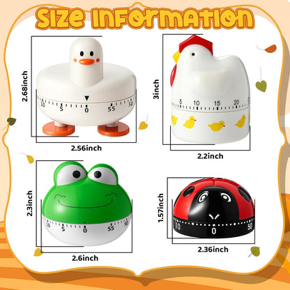 Amylove 4 Pieces Cute Kitchen Timer Animal Mechanical Manual Fox Raccoon Bear Wolf 60 Minutes Loud Alarm Egg Windup Timer for Adults Christmas Home Cooking Baking Fitness Beauty