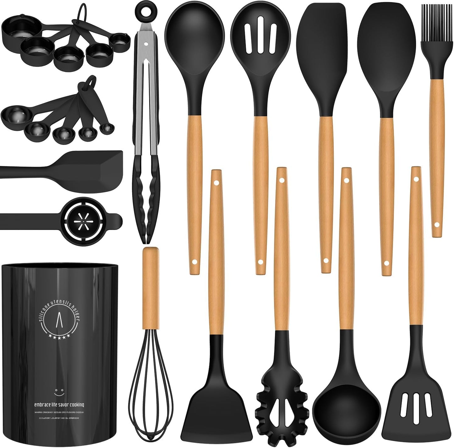 AVGPD Silicone Cooking Utensils Set, Silicone Utensils for Cooking, 446° Heat Resistant Kitchen Utensil Silicone Spatula Sets, Kitchen Gadgets for Non-Stick Cookware BPA FREE (Cream White)