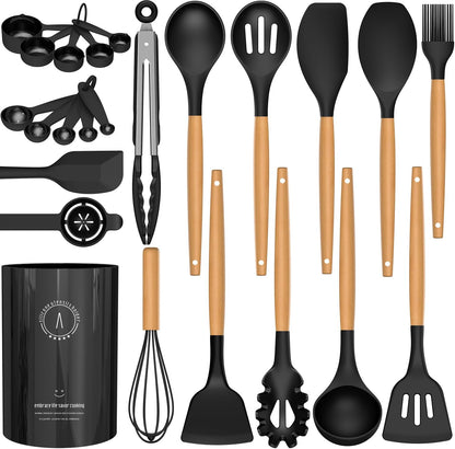 AVGPD Silicone Cooking Utensils Set, Silicone Utensils for Cooking, 446° Heat Resistant Kitchen Utensil Silicone Spatula Sets, Kitchen Gadgets for Non-Stick Cookware BPA FREE (Cream White)