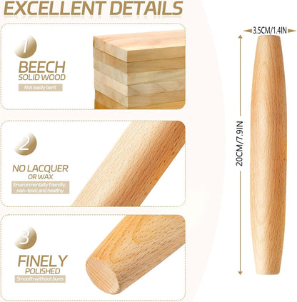 French Rolling Pin for Baking - AMPSEVEN Wooden Rolling Pin Dough Roller for Pizza Fondant Pasta Dumpling tortillas (20cm(7.9inch))