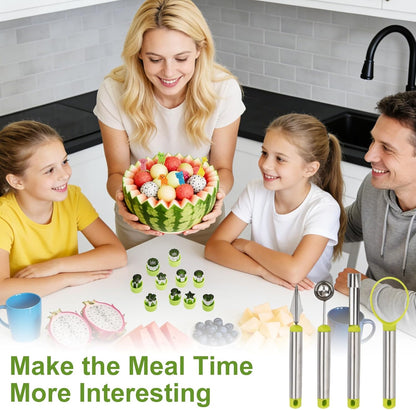 24 Pack Fruit Carving Tools Set Melon Baller Scoop Set, Vegetable Cutter Shapes with Cartoon Animals Food Picks for Kids Lunch, V Tool for Fruits Vegetable Sculpting