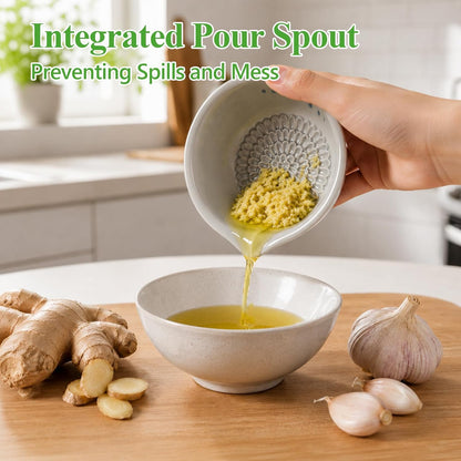 Joyzan Herb Stripper Garlic Grater, Ceramic 3 in 1 Handmade Ginger Bowl Herbs Leaf Peeling Stripping Plate 7 Hole Sizes Pottery Peeler Stripper Kitchen Tools Kale Chard Collard Thyme Basil Rosemary