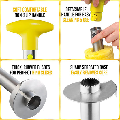 Zulay Kitchen Stainless Steel Pineapple Corer & Slicer – Heavy Duty Pineapple Cutter & Eye Removal Tool – Effortless Core Remover Tool with Sharp Reinforced Blade & Ergonomic Handle - Black