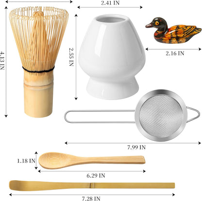 Matcha Whisk Set, Matcha Making Kit Whisk (Chasen Holder), Ceramic Whisk Holder (Mottled Green), Bamboo Scoop, Powder Starter Sifter, Spoon Japanese Tea Tools For Ceremony Gift
