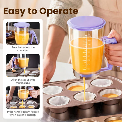 Pancake Batter Dispenser Bottle, 900ML Pancake Maker Baking Tool for Cupcakes, Crepes, Waffles, Muffins, Funnel Cake, Griddle Breakfast Accessory (1)