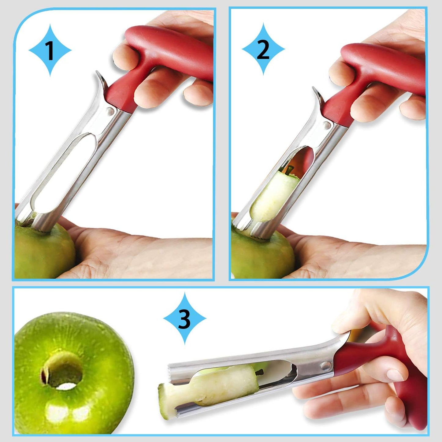 Apple Cutter Slicer & Corer Kit - 12-Blade Apple Slicer & Corer, Includes 3 Premium Stainless Steel Fruit Forks