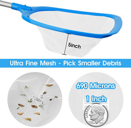 TidyMister Hot Tub Skimmer Spa Net with 12'' Aluminum Pole Ultra Fine Mesh Net Handy Leaf Skimmer for Small Above Ground Pools Pick Up Fine Debris Lightweight Net