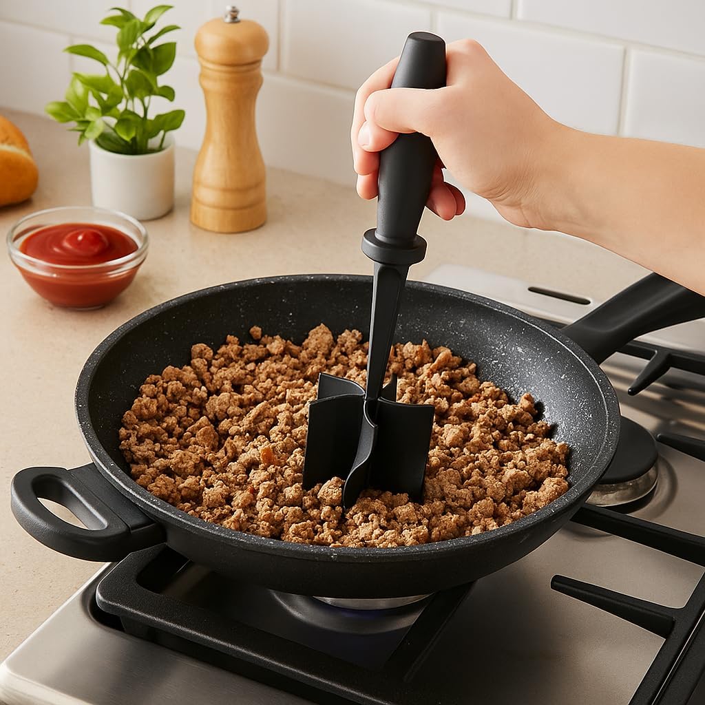 Manual Meat Chopper Tool – Heat Resistant Ground Beef Masher & Food Separator – Non-Electric Meat Grinder for Tacos, Burgers, Turkey, Sausage & More – Easy to Use & Clean