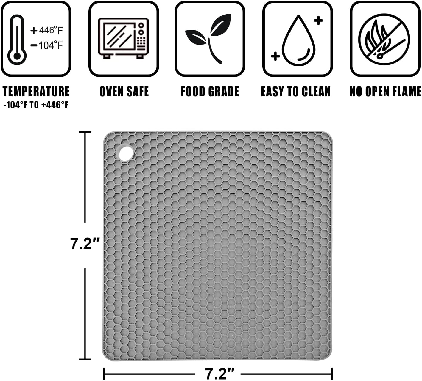 Walfos Silicone Trivet Mats - 4 Heat Resistant Pot Holders, Multipurpose Non-Slip Hot Pads for Kitchen Potholders, Hot Dishers, Jar Opener, Spoon Holder, Food Grade Silicone & BPA Free (Black)