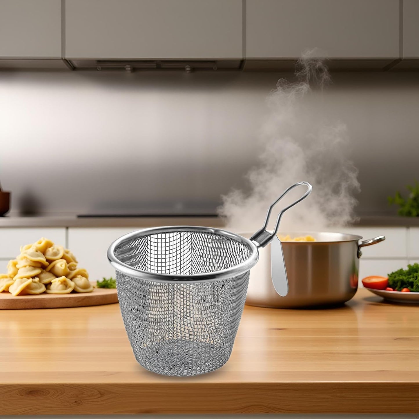 1pc Stainless Steel Pasta Basket, Mesh Spider Food Dumpling Noodle Strainer, Fine Mesh Strainer with Handle,Colanders and Food Strainers Kitchen Utensils and Gadgets