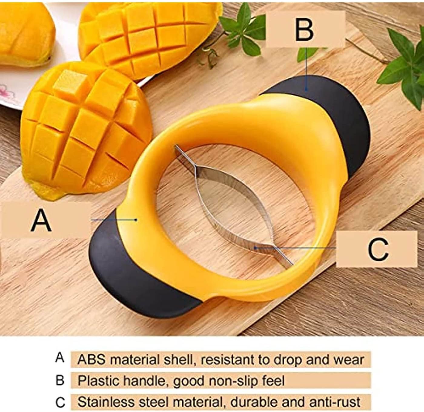 3-in-1 Mango Slicer/Peeler/Cutter/Splitter/Pitter with Stainless Steel Blade Pit Remover Tool Non Slip Handles Extra Large Mango Cutter Divider (Orange)
