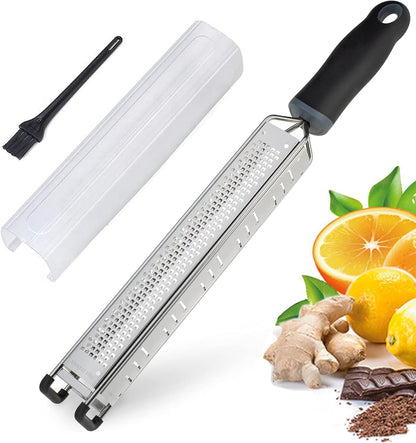 Lemon Zester, Stainless Steel Kitchen Cheese Grater, Plastic Cover Ergonomic Soft Black Handle
