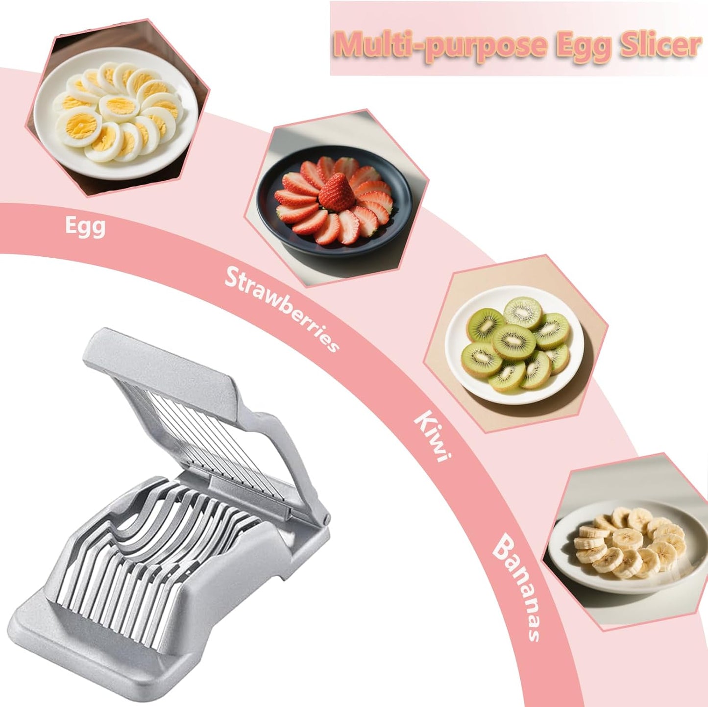 Hard-Boiled Egg Slicer, Strawberry Slicer, Stainless Steel Wire, Suitable for Hard-Boiled Eggs, Strawberries, Butter, Kiwis, Heavy-Duty Aluminum Tomato Sliver