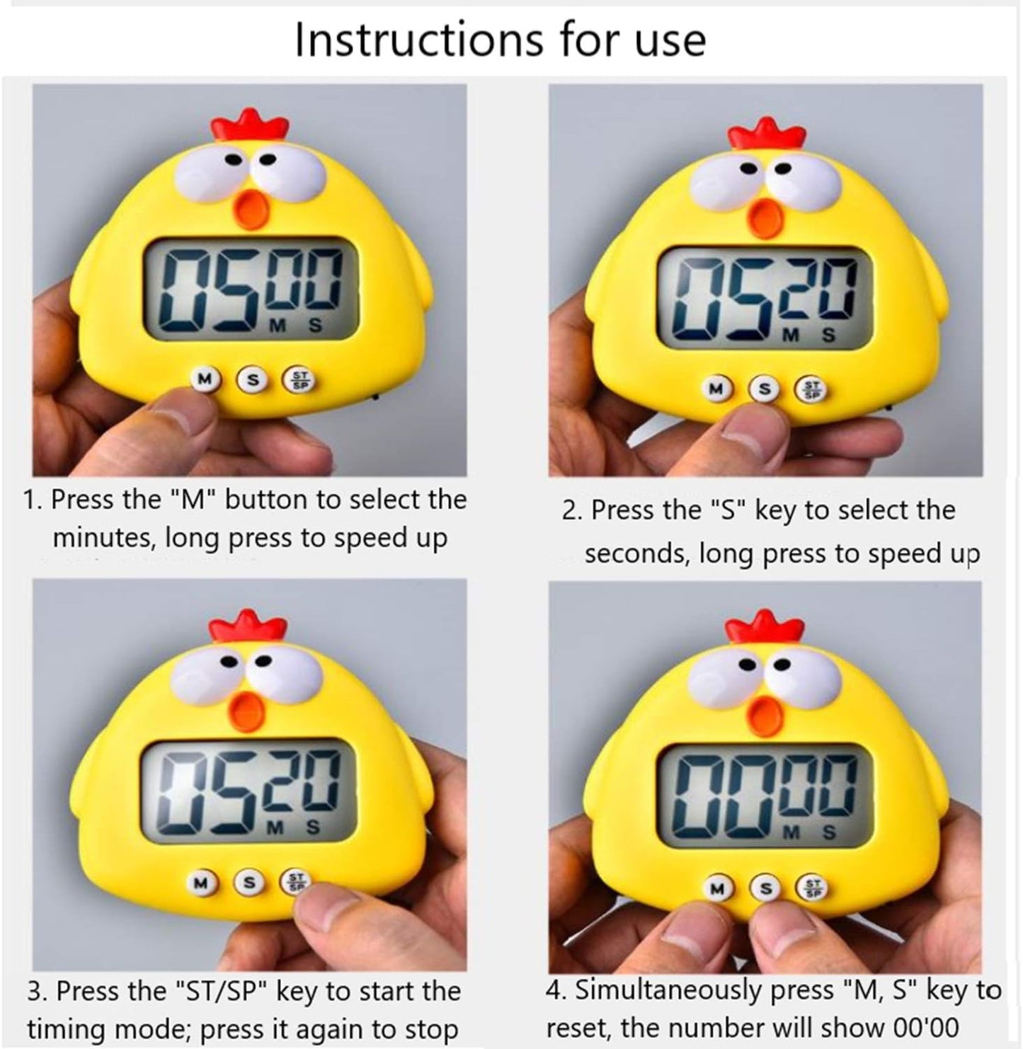 Kitchen Timer, Cute Cartoon Animal Countdown, Digital Cooking Timer with Magnetic, LCD Large-Screen Visual Clock, Hangable Alarm Clock with Stand，for Cooking Bake Sport Game (Timer-XG)