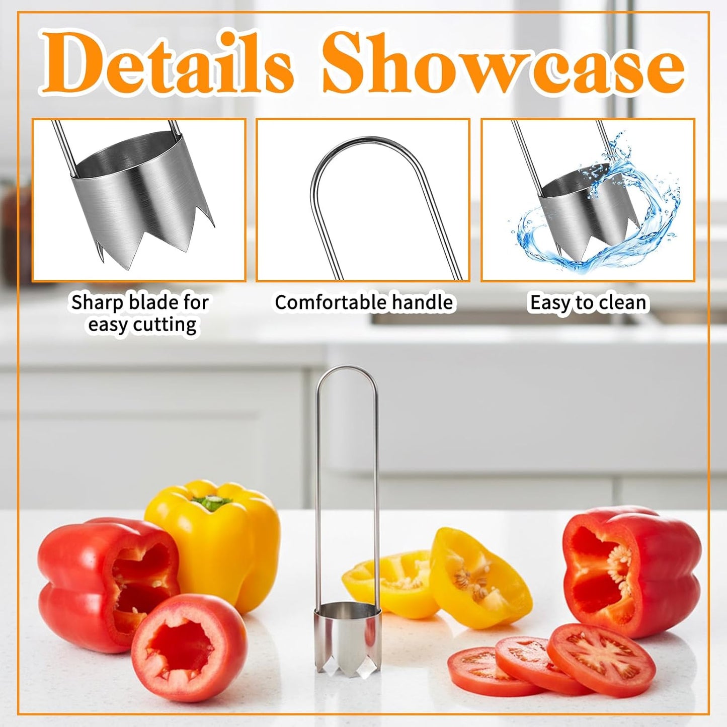 JJUNW 3 PCS Stainless Steel Corer Tool, Pepper Seed Corer Remover Multifunctional Fruit And Vegetable Core Remover Kitchen Gadget for Pepper Pineapple Pear Vegetable Cores