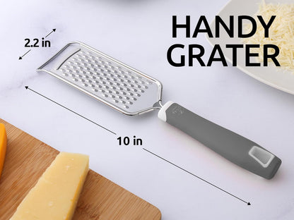 Zulay Kitchen Professional Cheese Grater Stainless Steel - Durable Rust-Proof Metal Lemon Zester Grater With Handle - Flat Handheld Grater For Cheese, Chocolate, Spices, And More - White
