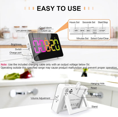 PERSUPER Digital Timer Kitchen Timer Count Down Up Rechargeable Kitchen Gadgets Vibration Mode Adjustable Volume and Brightness LED Display Time Management for Cook, Desk, Kids Adults Study Teaching