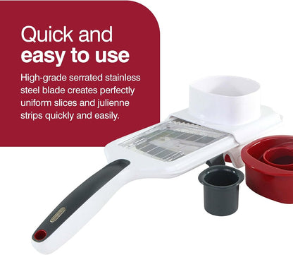 Zyliss Easy Control Handheld Slicer - Vegetable Slicer & Chopper - Fruit Cutter - Handheld Slicer with Two Stainless Steel Blades - Dishwasher Safe - White/Red, 13 inches