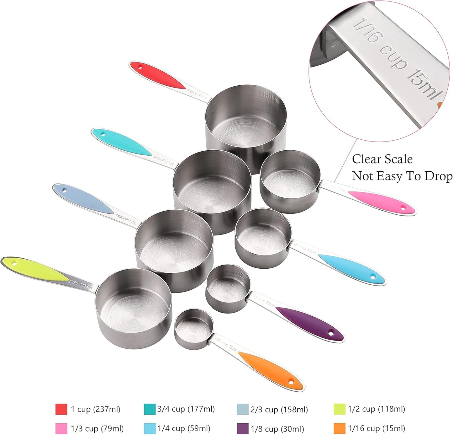 Measuring Cups and Spoons Set Stainless Steel Includes 8 Heavy Duty Measuring Cups 8 Double Sided Magnetic Measuring Spoons and 1 Leveler for Dry and Liquid Ingredients