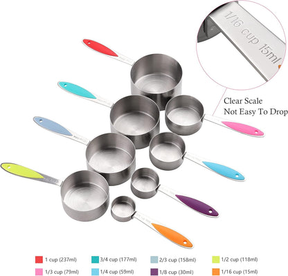 Measuring Cups and Spoons Set Stainless Steel Includes 8 Heavy Duty Measuring Cups 8 Double Sided Magnetic Measuring Spoons and 1 Leveler for Dry and Liquid Ingredients