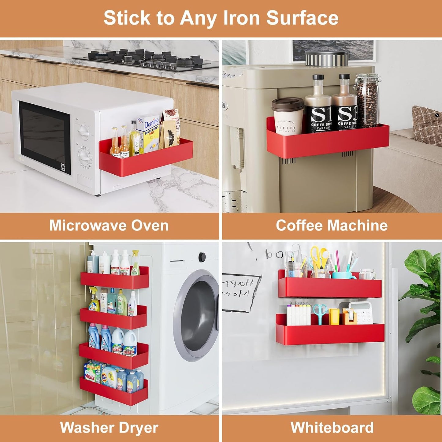 Mystozer Magnetic Spice Rack for Refrigerator, Kitchen Organizer and Storage Shelf, Black (4 Pack)…