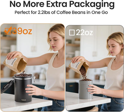 Veken Coffee Canister, Airtight Stainless Steel Kitchen Food Storage Container with Date Tracker and Scoop for Beans, Grounds, Tea, Flour, Cereal, Sugar, Cookie, 16OZ, Cream