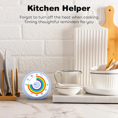 Visual Timer for Kids, 60-Minute Countdown for Classroom Office Kitchen, Desk Timer Kids Time Management Tools with Silent Operation, Pomodoro Timer Rainbow Pattern Purple