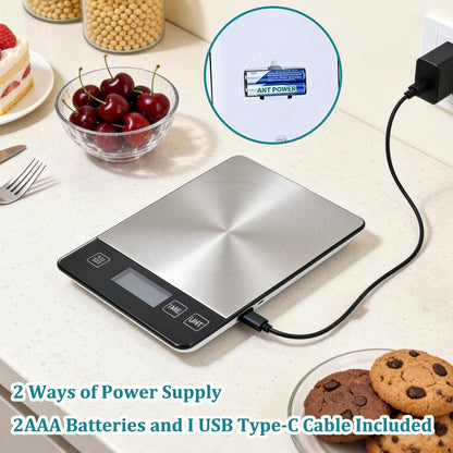 Digital Kitchen Scale, 33lb High Capacity Food Scale with Rechargeable Battery, 304 Stainless Steel Platform for Weight, Meal Prep, Baking