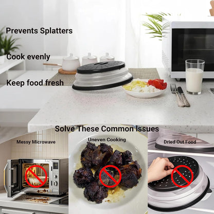 Collapsible Microwave Cover 10.5",Microwave cover for Food 10.5”,Microwave Cover Collapsible Splatter Cover Colander Lid,Fruit Drainer Baske,BPA Free and Non-Toxic(Black) ﻿